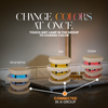 Mid Century Friendship Lamp showing multiple LED color variations through white & black shell