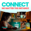 Advertisement for 'Friendship Lamps' showing a girl using a device with images of people connected, emphasizing 'Connect No Matter the Distance'.