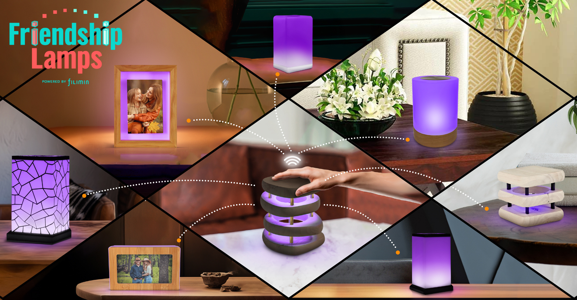 Friendship Lamps® glowing Wi-Fi touch lamps for long-distance connection — couples, families and friends