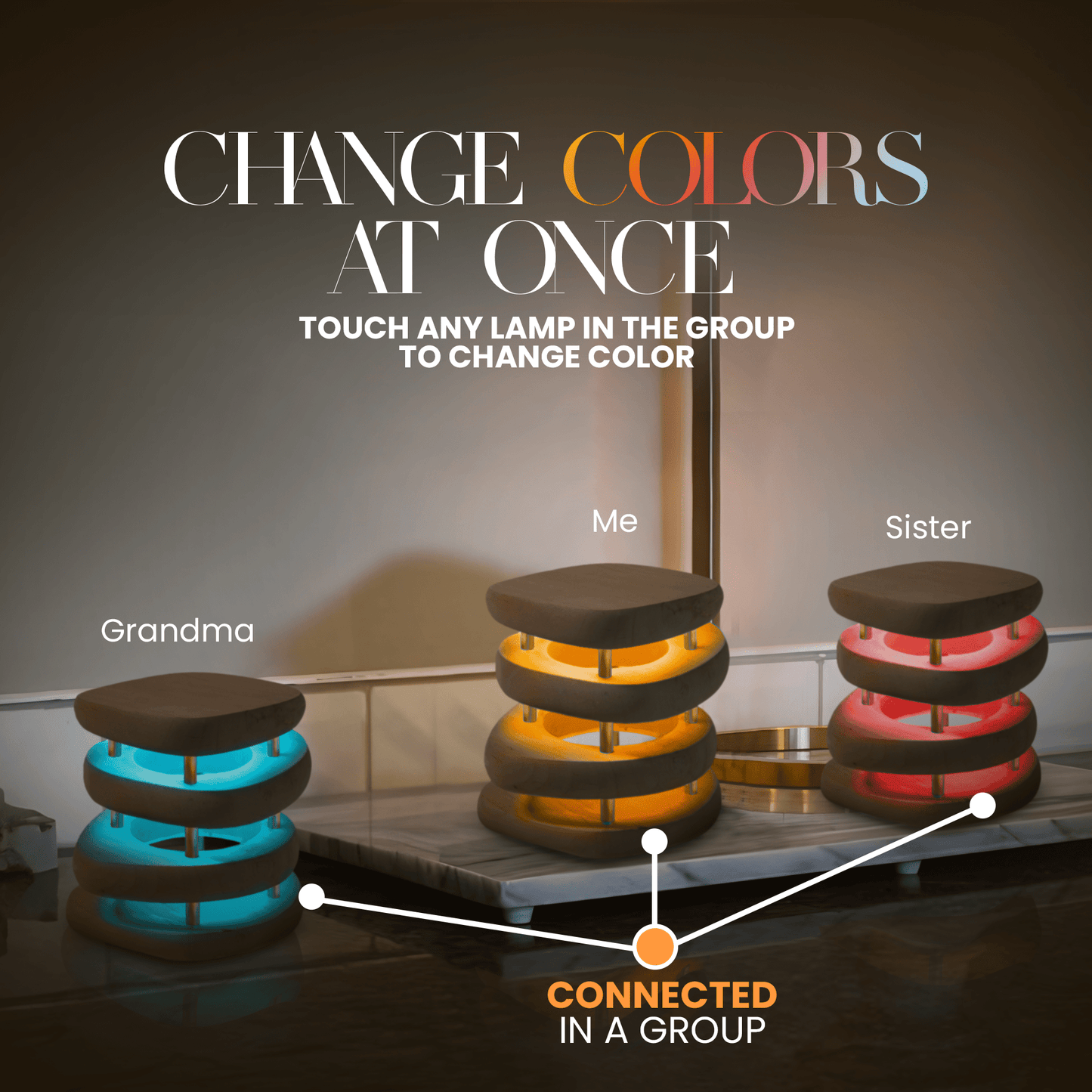 Mid - Century Design Friendship Lamp — Kona / Gold Finish | Retro Wi - Fi Touch Lamp for Connection - Friendship Lamps | Powered by Filimin