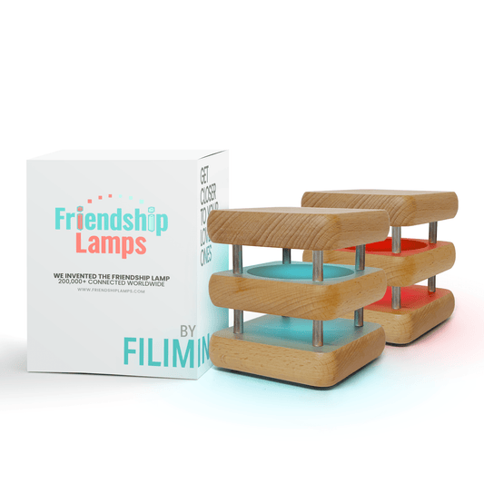 Mini Square Mid - Century Design Natural Friendship Lamp – Compact Retro Wi - Fi Touch Lamp for Connection - Friendship Lamps | Powered by Filimin