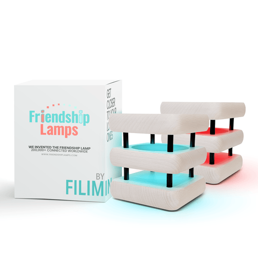 Mini Square Mid - Century White & Black Friendship Lamp – Compact Retro Wi - Fi Touch Lamp - Friendship Lamps | Powered by Filimin